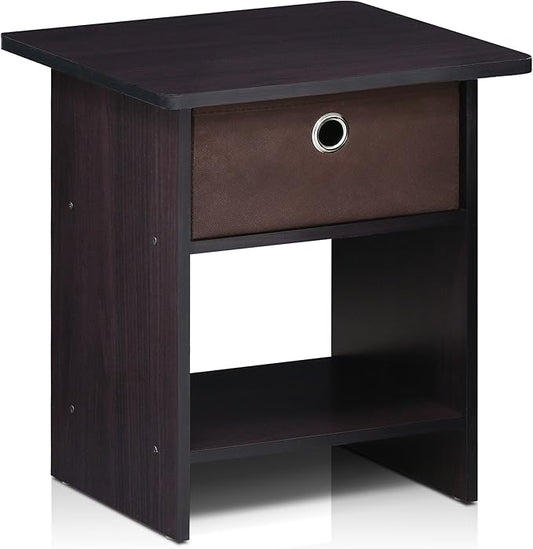 Furinno Dario End Table / Side Table / Night Stand / Bedside Table with Bin Drawer, 1-Pack, Dark Walnut