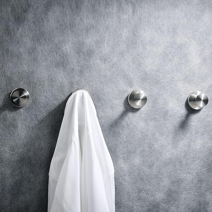 NEWRAIN Towel Hooks, 4 Pack Towel Holder for Bathroom Wall, Cabinet Closet Door, Kitchen, Bedroom, Hotel - Modern Design Effortless Mounting Towel Hangers, Robe Hook Brushed Nickel
