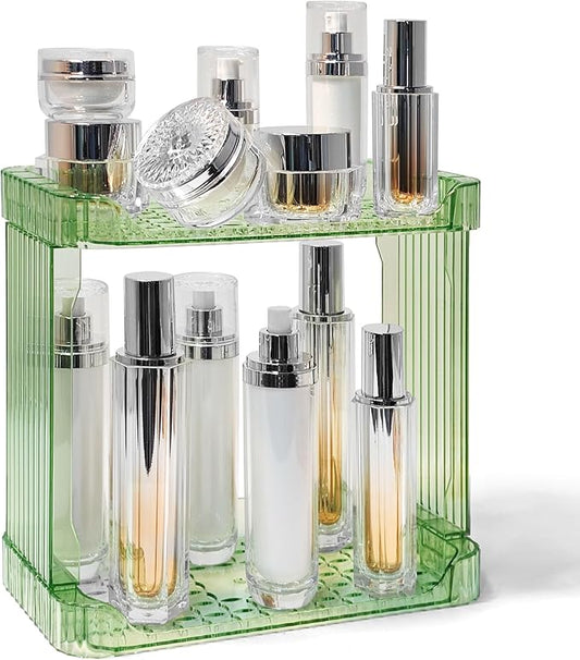 Bathroom Counter Organizer Cosmetics Skincare Organizers Skincare Makeup Organizer Countertop Holder for Perfume-2 Tier-Green