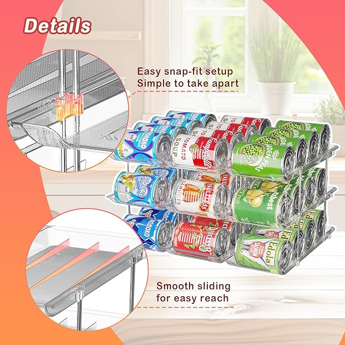 Can Storage Organizer Pantry and Canned Food Holders for Soup Can Goods Dispenser with Rack Clear 9-Pack-NeatNest