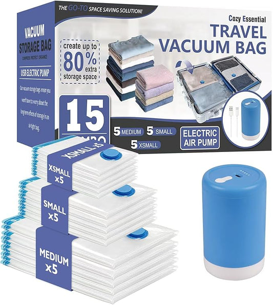 15 Pack Space Saver Storage Bags with Electric Air Pump-NeatNest
