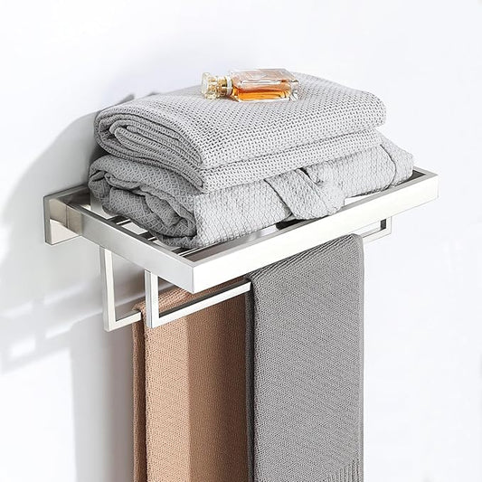 Alise 16 Inch Towel Racks for Bathroom, Towel Rack Wall Mounted with Double Towel Bars, SUS 304 Stainless Steel Towel Shelf, Heavy Duty Hand Towel Holder(Brushed Nickel)