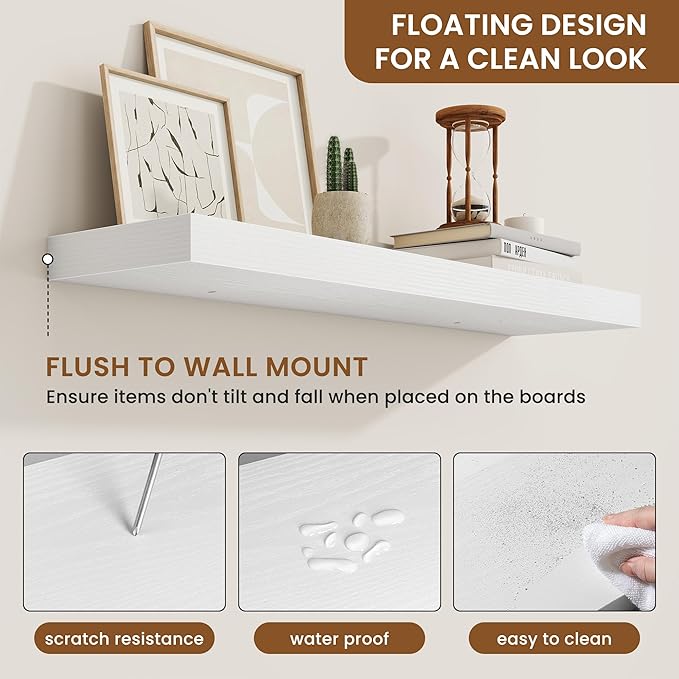 fuqing Floating Shelves for Wall, Bathroom Shelf Wall Mounted for Storage, Shelves with Invisible Bracket for Bedroom, Kitchen, Living Room, Farmhouse Small Book Shelf, 30 Inch Set of 2, White-NeatNest