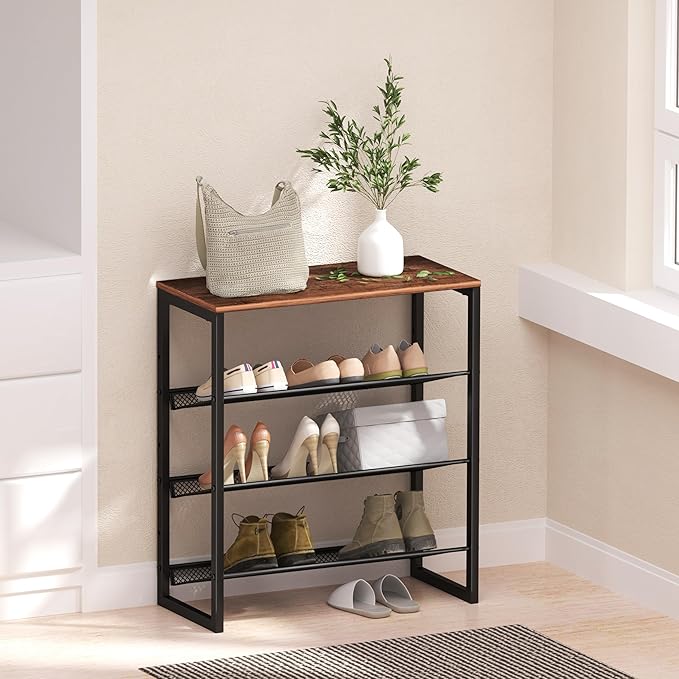 Industrial Shoe Rack - Sturdy Steel Entryway Shoe Organizer with Spacious Top - Strong Mesh Shoe Storage Shelves - Adjustable Shoe Stand for Closet Organization (4-Tier)-NeatNest
