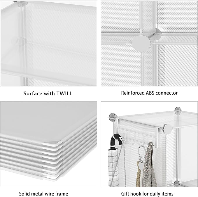 AWTATOS Cube Storage Organizer, Closet Organizers and Storage, 6 Cube Shelves Bookshelf, DIY Stackable Plastic Clothes Organizer Shelving for Bedroom, Home, Transparent Twill