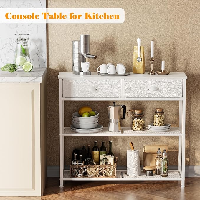 Furologee 30'' Entryway Table, White Console Table with Storage, Narrow Sofa Table with 2 Drawers and 2 Shelves for Hallway, Living Room, Bedroom, Foyer, Couch, Tv-NeatNest
