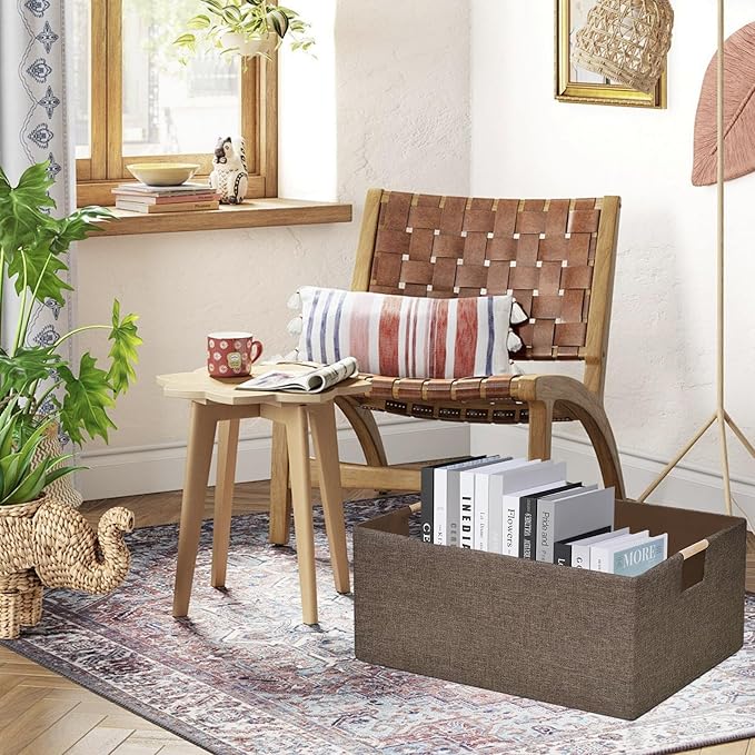 Collapsible Storage Box 16.9"x12.5"x7" with Wooden Handles | Foldable Organizer for Closet, Shelves, Toys & Cosmetics | Durable Linen-Polyester Fabric | Space-Saving Home Organization 2Pack-NeatNest