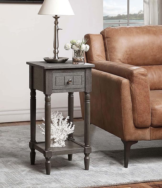 Convenience Concepts French Country Khloe 1 Drawer Accent End Table 14" - Traditional Farmhouse Side Table with Storage Drawer and Shelf for Living Room, Wirebrush Dark Gray-NeatNest