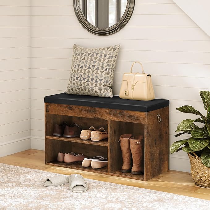 HOOBRO Shoe Storage Bench with Padded Cushion, Entryway Bench with Flip-Open Storage Box and Adjustable Shelf, Shoe Rack with Hidden Compartment, for Entryway, Living Room, Rustic Brown BF40HX01-NeatNest