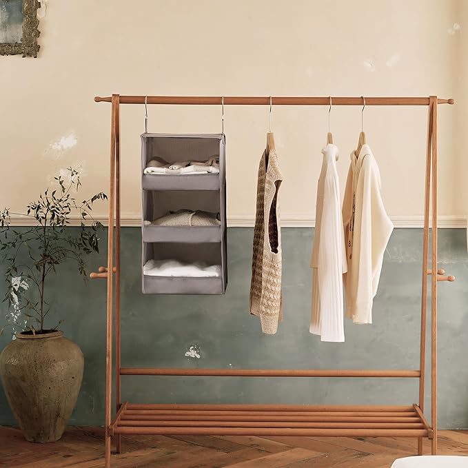 GRANNY SAYS 3-Shelf Hanging Closet Organizer and Storage, Collapsible Hanging Closet Shelves, Hanging Organizer for Closet & RV, Gray, 29 ½" H X 12" W X 12" D, 1-Pack-NeatNest