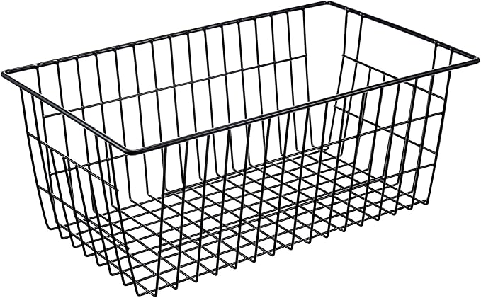 iPEGTOP Wire Storage Freezer Baskets, Set of 6 Large 15.4" Farmhouse Organizer Storage Bins Fridge Basket Rack with Handles for Kitchen Cabinets, Pantry, Office, Bathroom Organization - Black