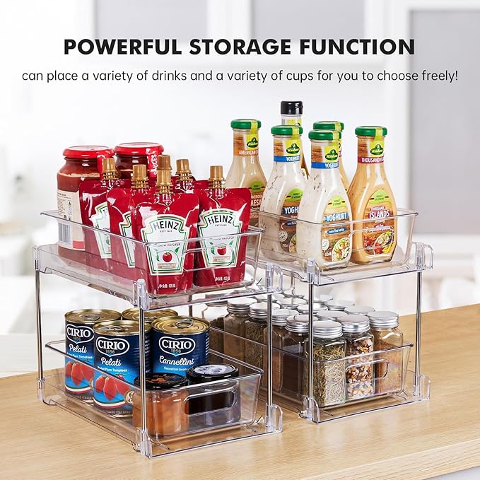 2 Pack Clear Bathroom Organizers and Storage, 2 Tier Pull Out Under Sink Cabinet Organizer Plastic Drawer Organization and Storage for Bathroom and Kitchen-NeatNest