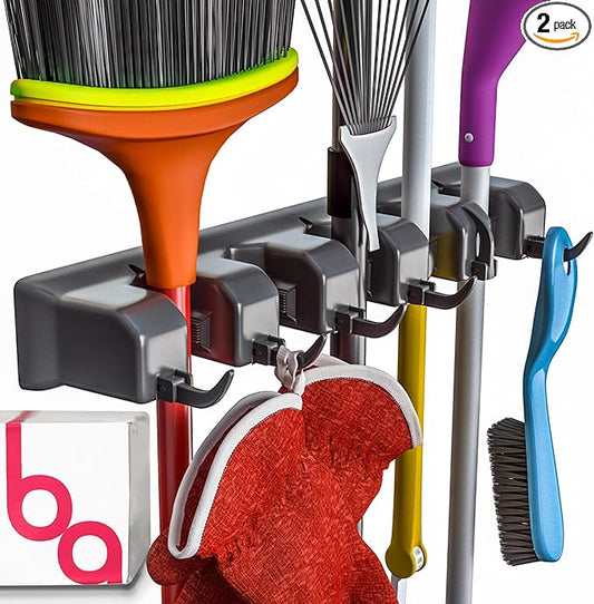 EXTRA GRIP Mop & Broom Holder Wall Mount - Wall Hanging Garden Tool & Utility Closet Organizer, Mop & Broom Hook, Broom Hanger Wall Mount, Mop Broom Organizer, Wall Mounted Broom Rack Mop Storage-NeatNest