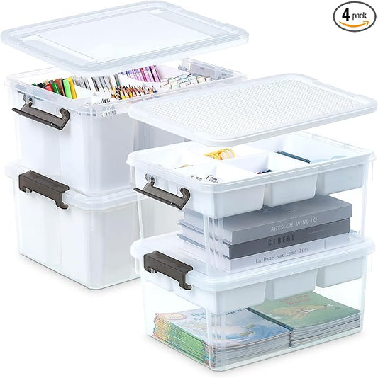 Citylife 17 QT Plastic Storage Bins Clear Storage Box with Lids Multipurpose Stackable Storage Containers for Organizing Tool, Craft, Crayon, 4 Packs-NeatNest