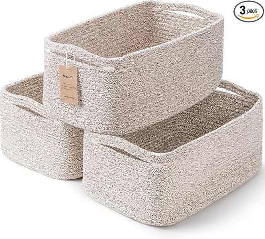 3-Pack Storage Baskets for Organizing | Woven Shelf Toy Basket | Rope Baskets for Gifts Empty | Closet Organizer Bins with Handles | Cube Decorative Box | 13.7×7.1×6.7” | Mixed brown-NeatNest