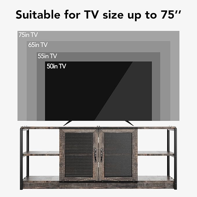 CABIHOME Farmhouse TV Stand for 65/75 inches TVs, Entertainment Center with Storage Cabinet and Mesh Doors, Industrial Media Console Cabinet Table, Living Room Media Furniture, Oak-NeatNest