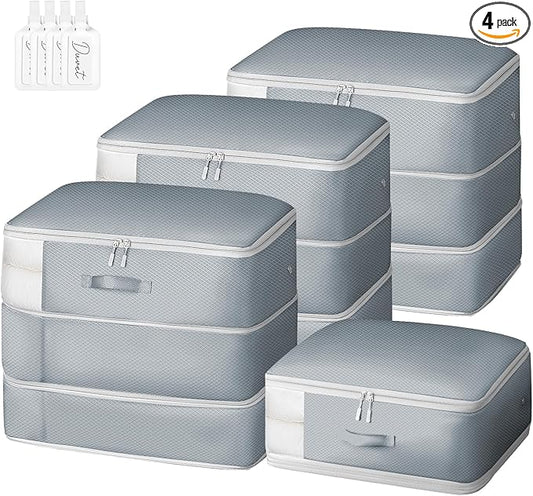 Comforter Storage Bag - Large Capacity Blanket Storage Bags 3-Layer Ultra Space Saving Self Compression Organizer, Washable Compression Bags for Storage Comforter Blanket, 4-Pack, Grey-NeatNest