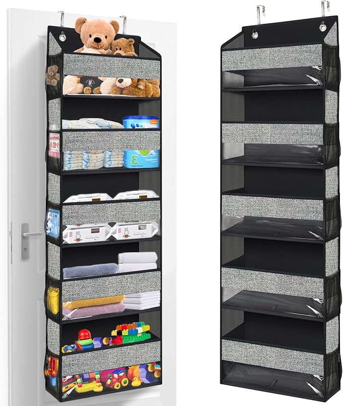 homyfort Over Door Organizer with 5 Large Pockets 10 Mesh Side Pockets, 5-Shelf Extra Large and Sturdy Hanging Storage Organizer for Pantry, Nursery (Black)-NeatNest