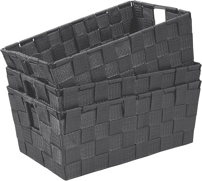 homyfort Woven Shelf Storage Tote Basket Bins Container, Storage Boxes Cube Organizer with Built-in Handles for Bedroom, Office, Closet, Clothes, Kids Room, Nursery 3pk(Grey)-NeatNest