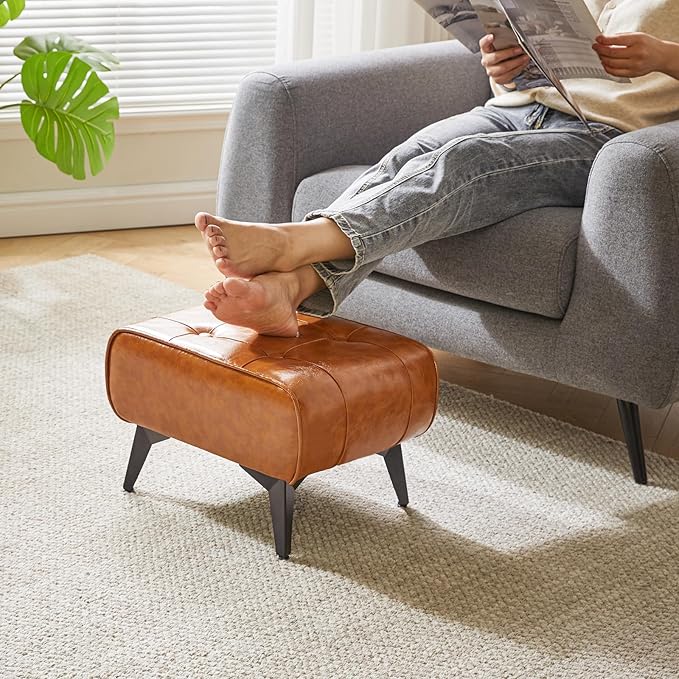 YMYNY Ottoman, Foot Stool with Metal Legs, Faux Leather Stool, Pouf Couch Stool, Modern Multifunctional Small Square Accent Small Table for Bedroom, Living Room 15.75"D×11.81"W×10.24"H Orange UHBD037J