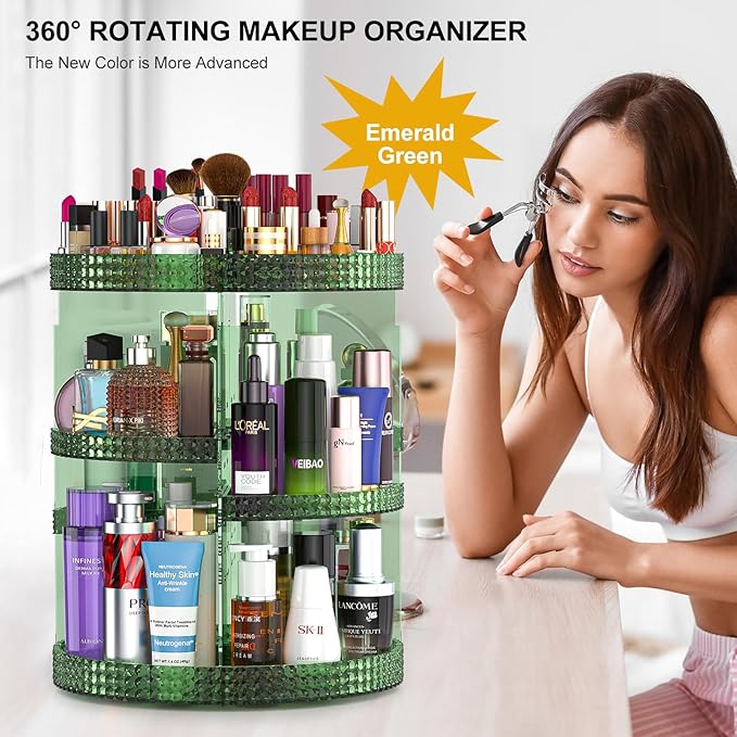 360 Degree Rotating Makeup Organizer for Vanity, Large Capacity Beauty Organizer, Adjustable DIY 7 Layers Perfume Organizer, Skincare Organizers Fits Cosmetics and Accessories(Emerald Green)-NeatNest