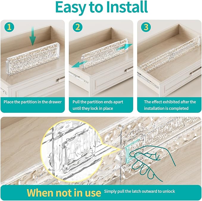 6 Pack Drawer Dividers Organizer, Adjustable 3.2" High Expandable from 11.8-20" Kitchen Stackable Drawer Organizer, Clear Plastic Drawers Separators, Kitchen and Office Storage-NeatNest