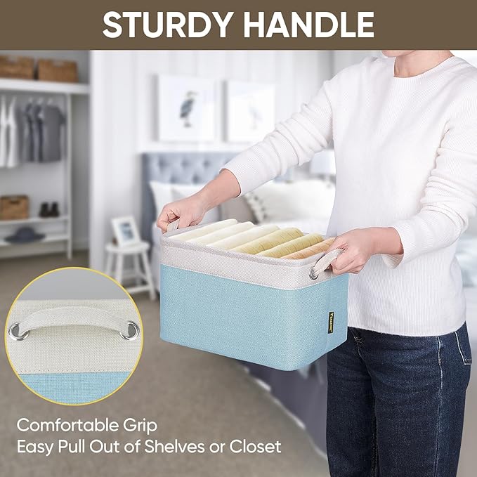 BALEINE 1 Pack Fabric Storage Bins for Shelves, Linen Storage Baskets for Organizing, Decorative Closet Bins for Clothes, Home (Skyblue, 12"x8"x8")-NeatNest