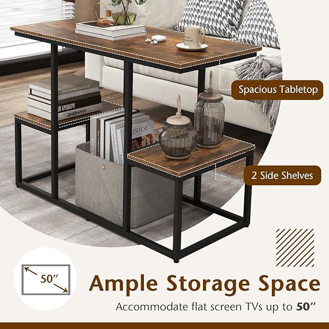 Giantex TV Stand for 50-Inches TVs - Industrial Sofa Table with Open Storage Shelves, 2-Tier Display Rack, Entertainment Center for Living Room, Bedroom, Entryway, Console Table, Rustic Brown-NeatNest