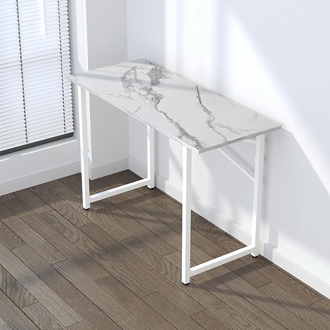47 inch Folding Desk No Assembly Required, Writing Gaming Computer Camping Table, Home Office Desk, White Marble-NeatNest