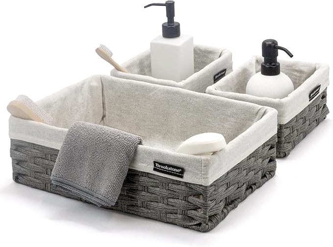 Brookstone Wicker Shelf Storage Basket Decorative Shelf Bin, bathroom organizers and storage, Boho Living Room Decor, Summer Storage 2025-3 Piece Set-NeatNest