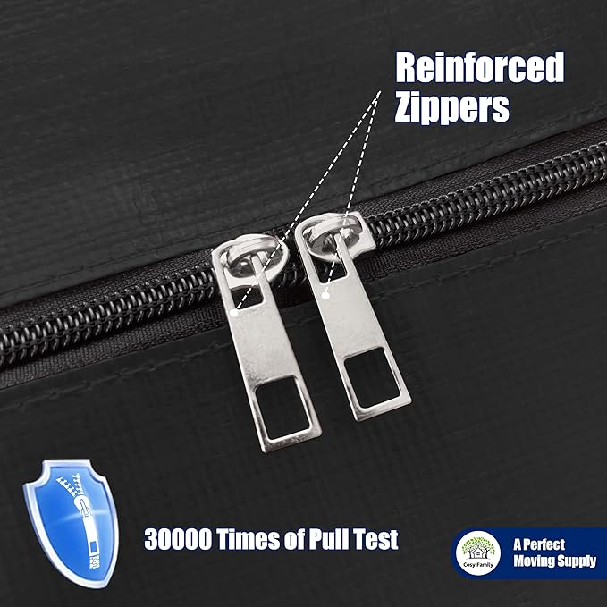 Cosy Family 8 Pack Heavy Duty Extra Large Moving Bags with Backpack Straps - Strong Handles & Zippers, Storage Totes For Space Saving, Fold Flat, Alternative to Moving Box (40 gal, Black)-NeatNest