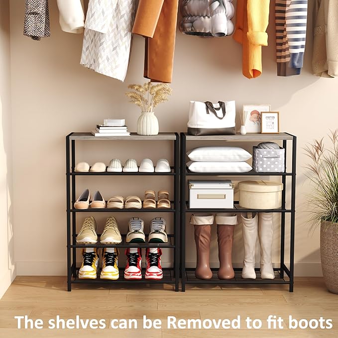 HOMEFORT 5 Tiers Shoe Rack Organizer,23" Shoe Storage Shelf for Closet, Shoe Rack for Entryway, Each Tier Fits 3 Pairs, Shoe Stand with Metal Shelves and MDF Top Board, Washed Gray-NeatNest