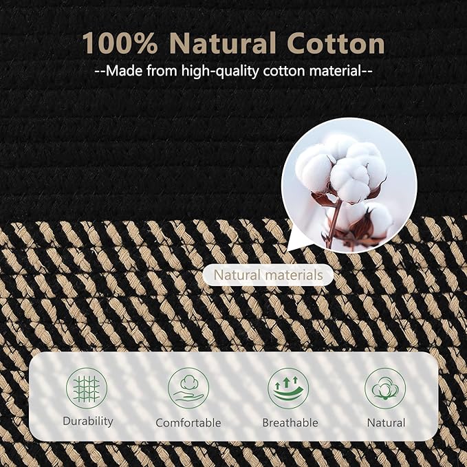 Cotton Rope Basket , Storage Baskets with Handle, 15x10x9 Inch Woven Basket for Shelves, Laundry, Towels, Clothes, Books, Toys (Black Brown 3 Pack)-NeatNest