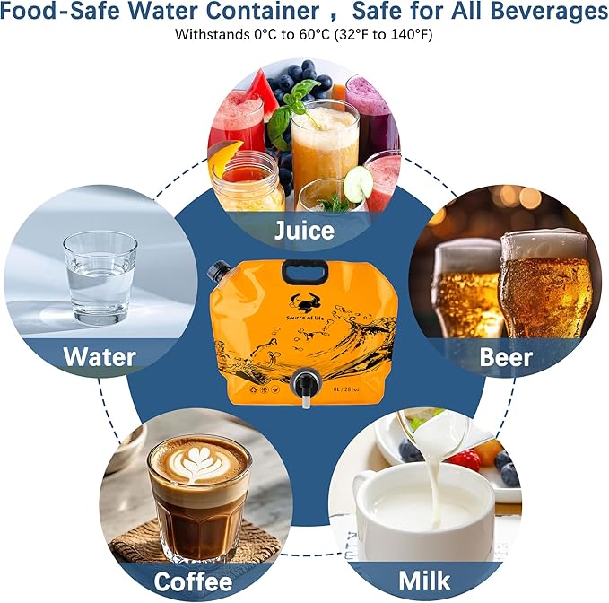 Camping Water Jug 2.1 Gallon CollapsibleWater Container Portable Water Bag for TravelOutdoor Hiking BPA Free Lightweight (Orange (2.1 Gal), 1)-NeatNest