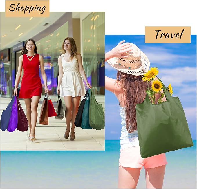 BeeGreen Reusable Grocery Bags Heavy Duty Extra Large 6 Pack Foldable Tote Bag - Cloth Grocery Bags Machine Washable Polyester Fabrics Bulk Shopping Bag - Reusable Gifts for Women (Green Black)-NeatNest