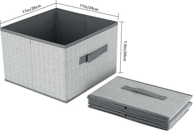 DAYARD Fabric Bins [3-Pack], Foldable Cube Baskets Storage Boxes for Shelves, Closet, Bookshelf, Nursery Organizer Containers, 11 x 11 x 8 inch Grey-NeatNest
