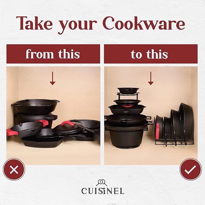 Cuisinel Pots and Pans Organizers - 2-Pack of Silicone-Coated Non-Slip 12" Heavy Duty Skillet Rack - Kitchen Organization Storage - Holds Cookie Sheets, Cutting Boards, Cast Iron Cookware, Dish Stand-NeatNest
