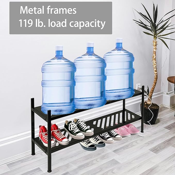 Shoe Rack - Metal Shoe Organizer 2 Tier Shoes Shelf Storage, 35 Inches Stackable Long Show Stand Holder for Closet, Entryway, Garage, Floor, Door Entrance, Black-NeatNest