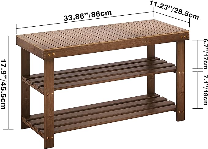 SMIBUY Bamboo Shoe Rack Bench, 3-Tier Shoe Organizer Storage Shelf for Entryway Hallway Bathroom Living Room (Walnut)-NeatNest