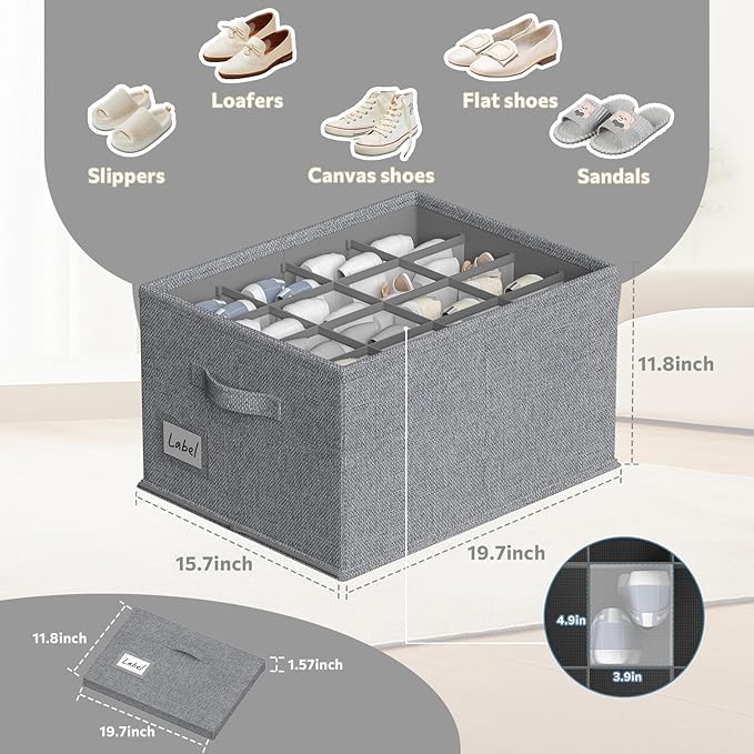 2 Pack Shoe Organizer For Closet, Fits 16-32 Pairs Fabric Shoe Storage Bins Large Shoe Box Storage Containers with Bottom Support For Shoes Space Saving Shoes Holder (Dark Grey)-NeatNest