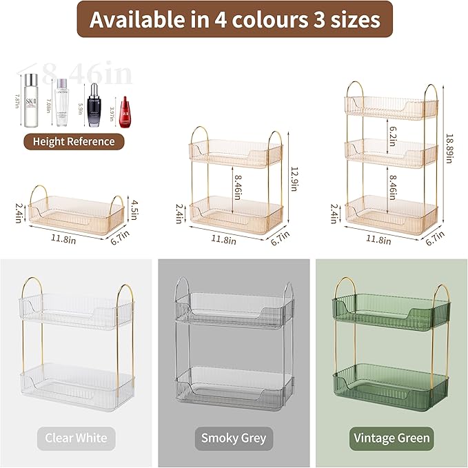2 Tier Bathroom Organizer Countertop Makeup Perfume Tray Skincare Organizer for Bathroom Dresser Vanity (Gold)-NeatNest