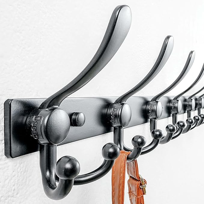 Dseap MaxStrong 2.0 Coat Rack Wall - 37” Long 10 Tri Hooks - Ultra Heavy-Duty Stainless Steel Wall Mount Coat Hanger, Hook Rail for Clothes Hats Jacket Towels Black