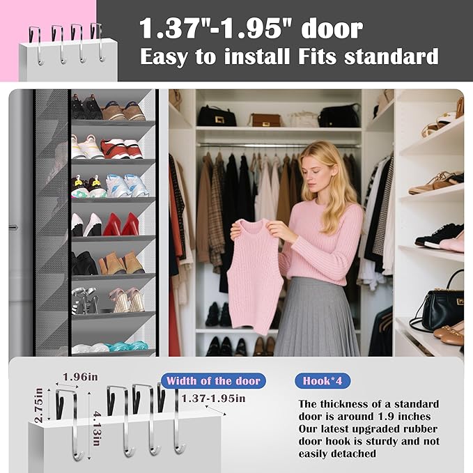 10 - Pocket Over - the - Door Hanging Shoe Organizers & Rack, Made of Sturdy 600D Oxford + Non - Woven Fabric, Space - Saving Storage for Shoes, Boots & More (Gray)-NeatNest