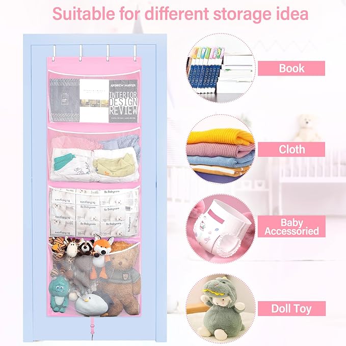 Hanging Stuffed Animal Storage, Over Door Large Plush Toy Organizer with Metal Hook, Baby Accessory Holder Idea for Nursery, Doll & Bear Mesh Hammock Bag for Girl Boy Kid Room-NeatNest