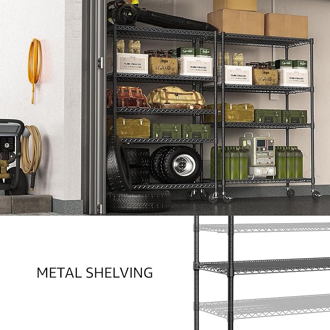 IZEUK Garage Shelving Wide Storage Shelves 4 Tier Metal Shelves Heavy Duty Adjustable Utility Shelf Rack Black 23.6" D x 53.1" W x 73.6" H-NeatNest