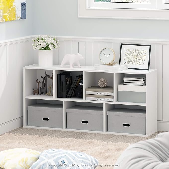 Furinno Luder Bookcase / Book / Storage , 7-Cube, White-NeatNest