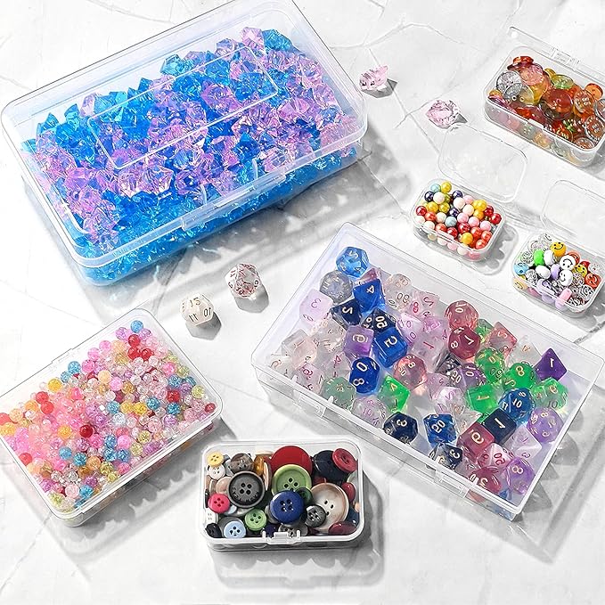 28 Pack Mixed Sizes Rectangular Mini Plastic Containers Clear Plastic Storage Boxes with Hinged Lids and Labels Empty Beads Organizers for Small Items Art Craft Jewelry Projects-NeatNest