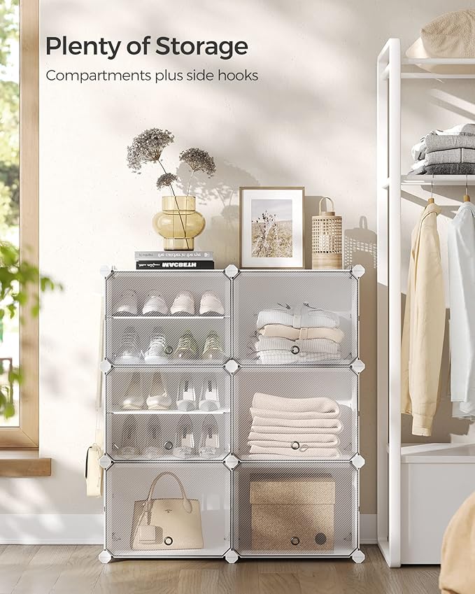 SONGMICS Shoe Rack Organizer, 6-Tier Shoe Storage Cabinet for Closet and Entryway, Holds 24 Pairs of Shoes, Adjustable, White ULPC033W01-NeatNest