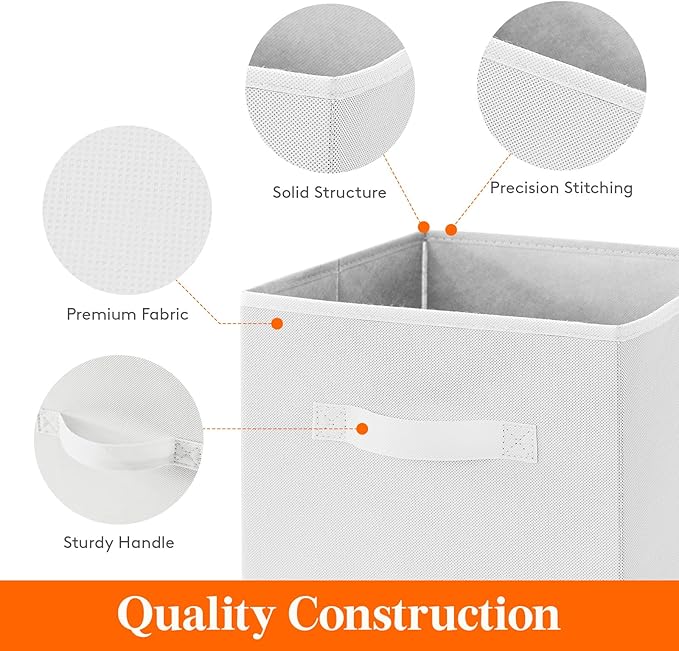 Lifewit 10 Packs Storage Cubes, 11 Inch Cube Storage Bins, Foldable Decorative Fabric Storage Baskets for Organizing Home Organizers with Handles for Shelves, Closet, White