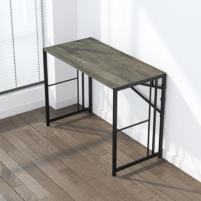 35 inch Narrow Folding Desk, Writing Gaming Computer Camping Desk for Small Spaces, No Assembly Required Home Office Table, Black Oak-NeatNest